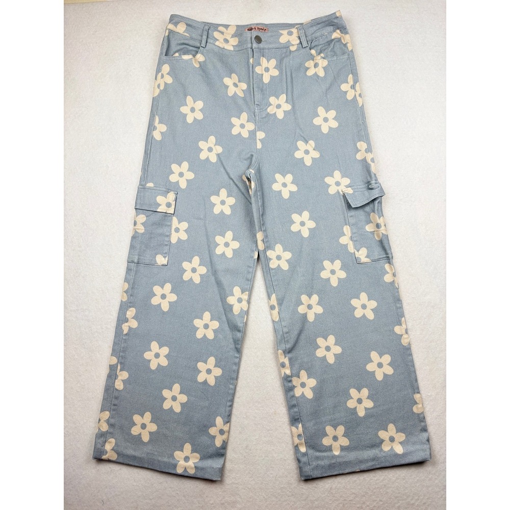 Bailey Rose Pants Womens XL Floral Print Wide Leg Cargo Boho Indie Retro
